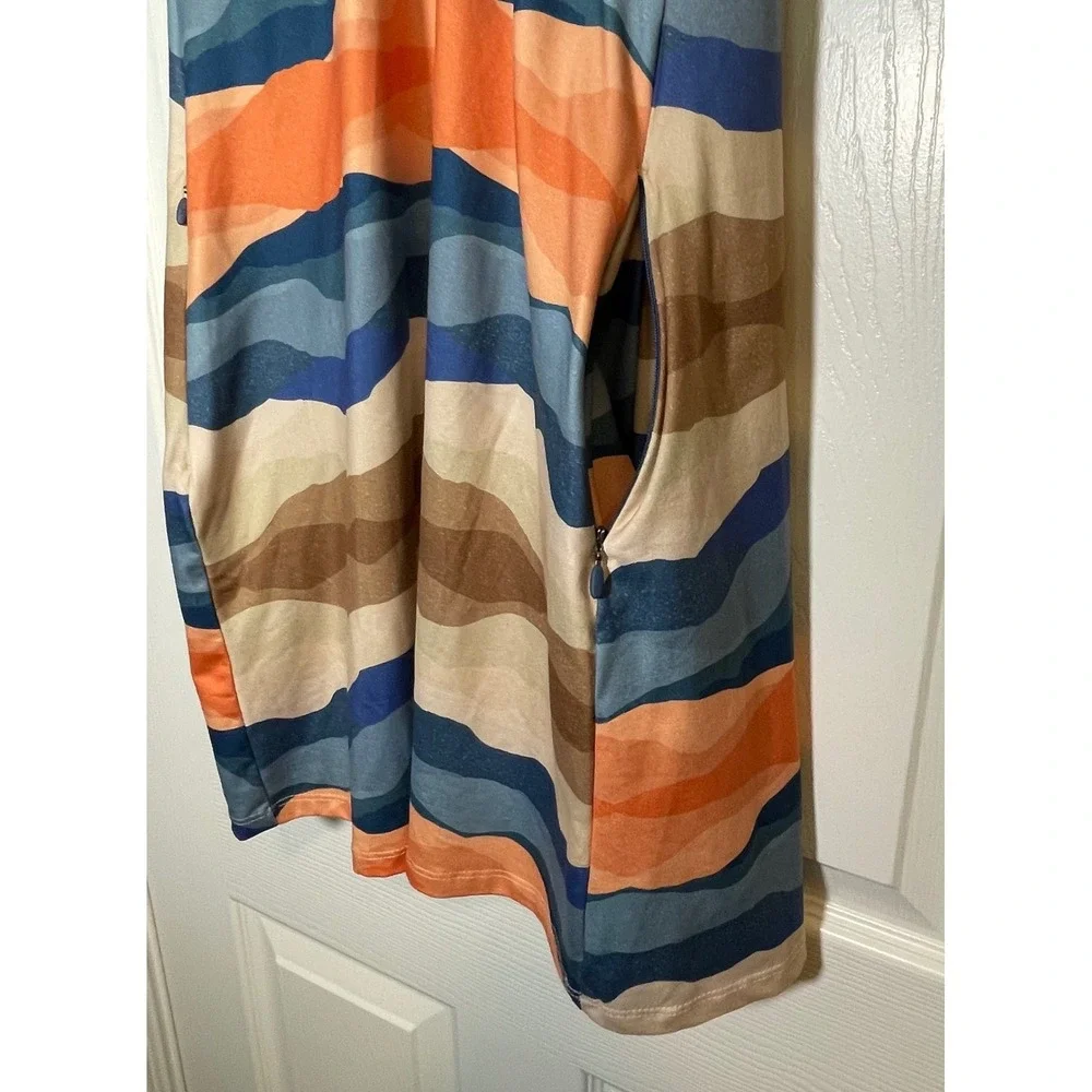 Freedom Trail Kyodan Dress Women M Multicolor Wavy Print Active Built-in Bra - Picture 6 of 9